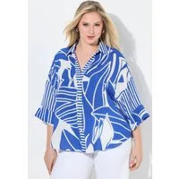 Ulla Popken Longbluse Bluse Blüten Oversized Hemdkragen 3/4-Arm