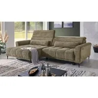 Massivart® Ecksofa Cord 277 cm / Cordsofa LOGAN / Sitztiefenverstellung / Nosagfederung, Kopfteilverstellung · Rücken echt bezogen · 2 Nierenkissen