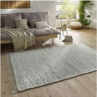 TaraCarpet Teppich Flickenteppich TaraCarpet Sylt mit Fransen, rechteckig, Höhe: 5 mm, Wohnzimmer Schlafzimmer Küchenteppich grau 060x120