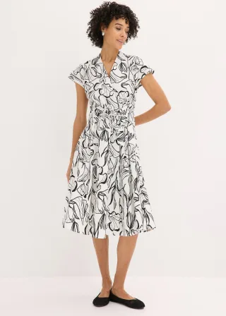 bonprix Kleid mit Drapierung aus griffigem Popeline, weiß, Gr.36, modisches Kleid mit Drapierung aus griffigem Popeline, 97% Baumwolle
