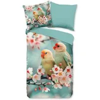 good morning Wendebettwäsche Chibi, Renforcé, 2 teilig, 100% Baumwolle, Renforcé, Reißverschluss, Wendeoptik, Vogel, aqua