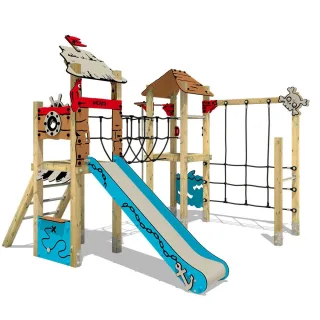 PRO MAGIC Treasure+ Spielplatz Kletterturm mit Rutsche & Reckstange 9x9 cm Pfosten – Robustes Piraten-Spielgerät für öffentliche Bereiche – Wickey