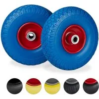 relaxdays Sackkarren-Rad 2er Sackkarrenrad Set mit Stahlfelge, Blau-Rot