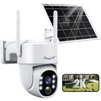 CkeyiN Überwachungskamera außen 360° Solar PTZ Überwachungskamera, 2,4G‑WLAN, 4MP (2K QHD) (Außenbereich, Solarenergieüberwachung, Farbnachtsicht PIR‑Bewegungserkennung 2-Wege-Audio IP65 Wasserdicht)