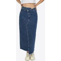 Imily Bela Jeansrock Damen Jeans-Midirock mit asymmetrischer Taille und Fransensaum (Packung, 1-tlg., 1per-Pack) 4-Pocket-Style