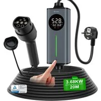 GONEO Elektroauto-Ladestation, Typ 2 Ladekabel Schuko, 3,7kW / 16A, 1-phasig, Tragbares Elektroauto-Ladegerät, Einstellbare Ladeleistung & Timer