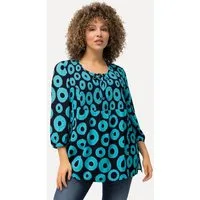 Ulla Popken Druckbluse Smokbluse Kreise A-Linie Rundhals 3/4-Arm