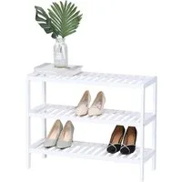 relaxdays Schuhregal Weißes Schuhregal aus Bambus, 1-tlg., 3
