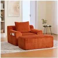 OKWISH Loungesessel Freizeitstuhl Polsterstuhl (mit Fußpedal Stauraumseitentaschen & hochelastischem Sitzkissen, tiefer Komfortsessel, Gewicht Kapazität 300KG)