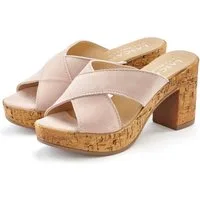 LASCANA Sommerschuh, offener Schuh, Sandalette, Mule, Pantolette aus Leder mit Blockabsatz in Kork-Optik