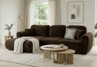 Ecksofa mit Schlaffunktion BRUSK MAX in Stoff Kronos Dunkelbraun Ottomane Links