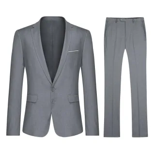 2-teiliger Slim Fit-Anzug für Herren mit zwei Knöpfen, hellgrau