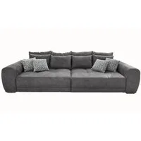 luma-home Big-Sofa 15114, XXL-Couch B306/T134/H86 cm, Liegefläche 120x240 cm, mit Federkernpolsterung, viele Kissen, markante Steppungen, Mikrofaserstoff Grau