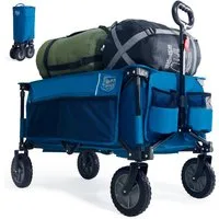 TIMBER RIDGE Bollerwagen Faltbar XXL mit Seitentasche für alle Gelände, 100kg tragbar (1-tlg), mit einziehbarem Griff und 360°-Räder