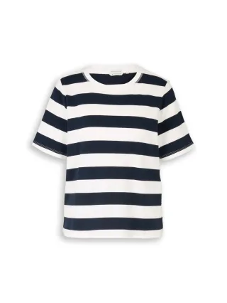 Tom Tailor - T-Shirt aus Baumwolle white navy bold stripe - Gr. - L