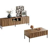 SeedWave Wohnzimmer-Set TV-Schrank & Couchtisch Set, Modernes Wohnzimmermöbel mit Kurve-Muster, (Bestehent aus einen TV-Schrank & Couchtisch), Eisenfüße inklusive