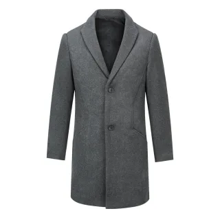 Herren Lang Slim Fit Winter Warm Business Wollmantel Grau