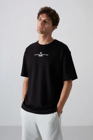 Übergroßes Baumwoll-Mix Rundhals-T-Shirt