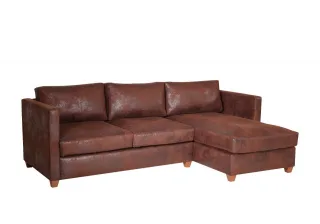 Ecksofa FABIO L-Form Vintage Braun Ottomane Rechts