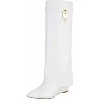 Ital-Design Moderne Damenstiefel mit elegantem Design und Komfort Keilstiefel (91116971) Keilabsatz/Wedge Stiefel in Weiß