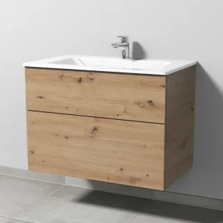 Sanipa 3way Glas-Set Glas-Waschtisch und Unterbau mit 2 Auszügen, Eiche Natural-Touch SM20285
