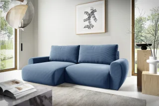 Ecksofa Schlafsofa GALAN Stoff Poso Blau Ottomane Links
