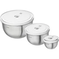 Zwilling Vakuumbehälter Vakuumschüssel-Set 6-tlg. Fresh & Save silber-weiß, Edelstahl, (Set, 3-tlg), Vakuumschüssel-Set, 6-tlg., Edelstahl, mehrfarbig