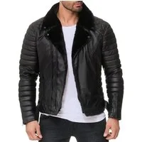 Reichstadt Bikerjacke Herren Slim Fit Kunstleder RS008PU gefüttert mit Steppmustern