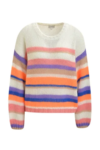 Milano Italy - oversized round neck pullover 1/1 sleeve neon coral print - Gr. - XL