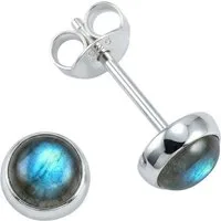 mantraroma Paar Ohrstecker SAMA rund klein aus 925 Silber mit Labradorit (Paar, Paar Ohrringe mit Schmuckbeutel), 925 Sterling Silber Ohrringe für Damen
