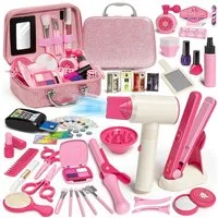 Sorvyzxn Spielzeug-Frisierkoffer Friseur Set Kinder Schminkkoffer Mädchen, Kinderschminke Geschenke, Friseurkoffer Haarstyling Zubehör Makeup Spielzeug