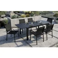 Gardissimo Garten-Essgruppe "Life" 6 Stapelstühle + 1 XL Ausziehtisch aus Alu, (Spar-Set, 7-tlg., 6 Stapelsessel + 1 Ausziehtisch), wetterfest / Aluminium / pflegeleicht / für 6 Personen