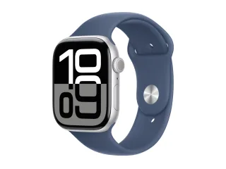 Apple Watch Series 10 (GPS) 46mm Aluminium silber mit Sportarmband S/M Denim | mwwl3qf/a |