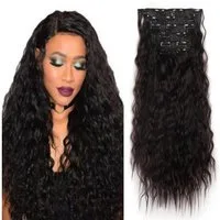 LuxusKollektion Kunsthaar-Extension Clip in Extensions Haarverlängerung Lockig Echthaar 50 cm Dunkelbraun