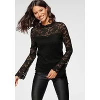 Laura Scott T-Shirt Langarm, figurbetonter Schnitt, Tulpenärmel, Stehkragen