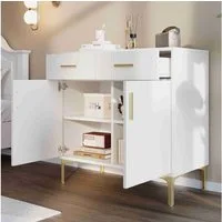 BlingBin Sideboard Moderne Kommode Standschrank (1 St., mit 2 Türen und 2 Schubladen, Goldene Griffe und goldene Füße), B80/D35/H79.5, Weiß, MDF, Flur oder Esszimmer