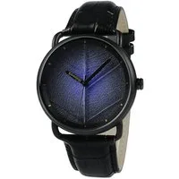 Holzwerk Quarzuhr BIRKENAU Leder & Edelstahl Armbanduhr, Baumblatt, schwarz, lila, blau