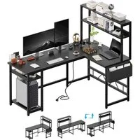 HOMALL Gamingtisch Schreibtisch mit USB L-förmiger Ecktisch 155cm (Mit großem Ablagefach, USB-Ladeanschluss und Steckdose)