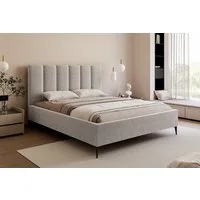Goldstoff Polsterbett Modernes Bett "GERMAIN" mit hohem Kopfteil und integriertem Bettkasten (120–200x200 cm, Kopfteilhöhe: 90/110 cm, Seitenhöhe: 25/40 cm), Elegantes Bett mit Stauraum und wählbarer Kopfteilhöhe