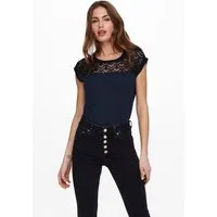 ONLY Spitzenshirt ONLNICOLE – Spitzendetails für eleganten Auftritt im Alltag figurbetont, Jersey, Viskose, Rundhals, unifarben
