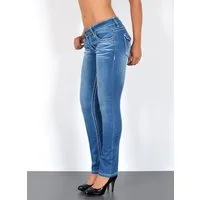 ESRA Straight-Jeans Straight Jeans Damen Jeans Hose weiße Naht Kontrastnaht bis Übergröße High Waist Jeans Damen Hose Stretch mit dicker Naht bis Plus Size