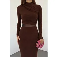 WOMAN VISION Midikleid Kleid in Midi-Länge mit hohem Kragen und langen Ärmeln