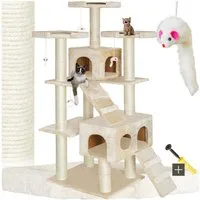 tectake Kratzbaum Katzenbaum Knuti 186 cm Diverse Farben (Beige), Vielseitig mit robusten Sisalstangen und Plüschoberfläche