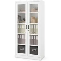 Jan Nowak Vitrine Metall Vitrinenschrank abschließbar 90 cm AMELIA Glasscheiben (Stahl 0,6 mm Wandmontage möglich PZH-zertifiziert 185 cm) Büroschrank 50 Ordner Schloss 2 Schlüssel 4 Böden 6 Farben