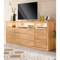 OTTO home Sideboard Ribe,180cm breit, Fronten Massivholz,7 Fächer, Holz massiv, Holzwerkstoff, Metall Griffe,2Türen,3Schubladen