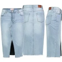 SUBLEVEL Jeansrock Damen Jeans rock Rock MAXI Lange Rock Denim Stretch Vintage Used-Look