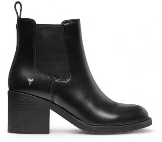 Windsor Smith Damen – Klassische Chelsea-Stiefel aus schwarzem Leder mit Plateausohle – Varsity