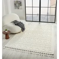 Vimoda Teppich Wohnzimmer Boho Skandi Frisé-Teppich, Rechteck, In & Outdoorteppich,Hoch Tief,3D, Balkon,Küchenteppich,Flur,Creme