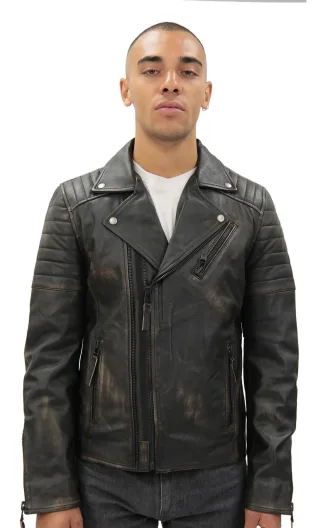 Brando Herren-Bikerjacke aus Leder mit doppeltem Kreuzreißverschluss und Casablanca