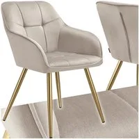tectake Esszimmerstuhl Polstersessel gepolstert, in Samtoptik, gesteppt, 58 x 62 x 82 cm (Küchenstuhl Marilyn in taupe/gold, 1 St), schlanke, goldene Stahlbeine, bodenschonend, Belastbarkeit 120 kg